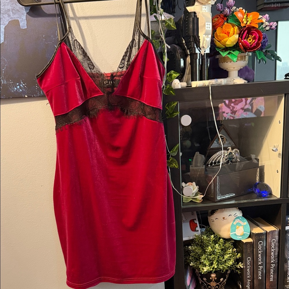 Akira Magenta Velvet and Lace Mini Dress
